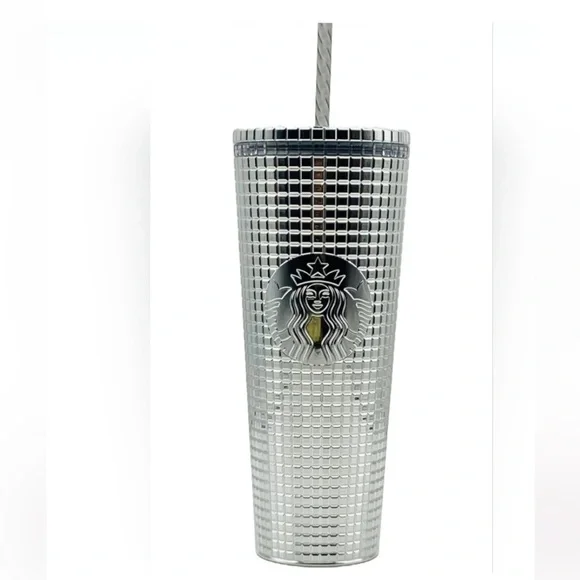 Starbucks | Kitchen | Starbucks 223 Holiday Silver Chrome Grid Tumbler 24oz  Venti Size New | Poshmark